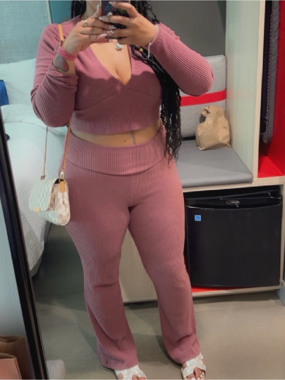 wild fable Ribbed V-Neck 2 piece set in Plum